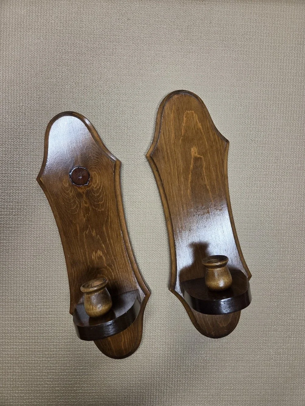 Vintage Solid Wood Wall Sconces Pair Handcrafted Cottagecore Farmhouse Pillar Ca
